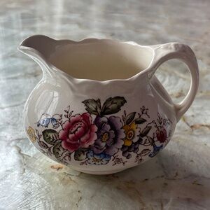 Wilmslow Floral Ceramic Creamer Pitcher - White with Multicolor Flower Design